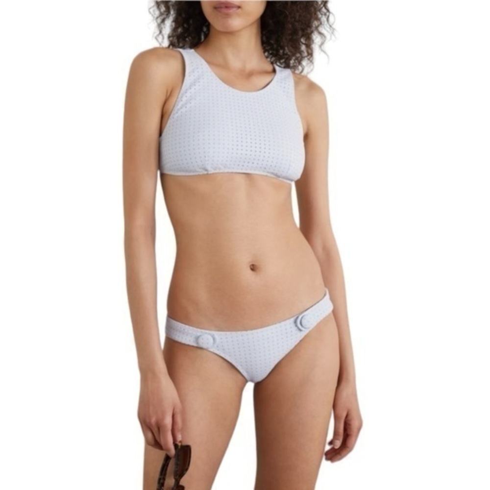 Lisa‎ Marie Fernandez Button-embellished Perforated Bikini Sky Blue Size 3 (6/8)